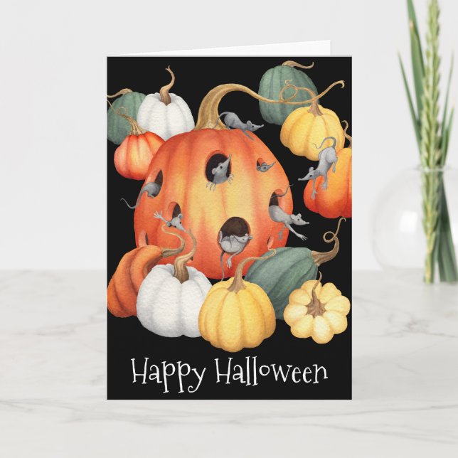 Carte Souris lunatiques et citrouilles Halloween (Devant)