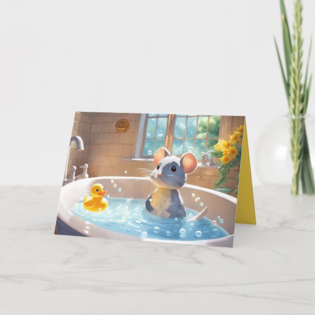 Carte Souris Merci Dans Bain À Bulles (Devant)