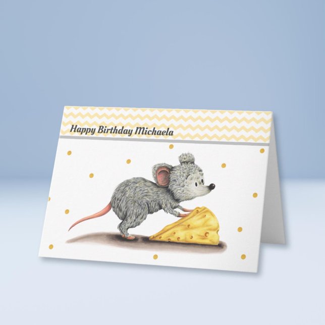 Carte Souris mignonne au fromage Anniversaire personnali (Créateur téléchargé)
