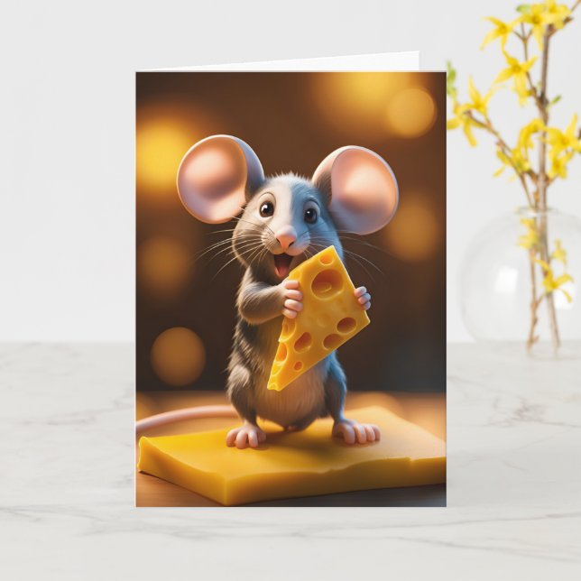 Carte Souris mignonne avec fromage (Fleur jaune)
