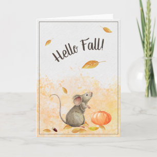 Carte Souris mignonne Bonjour Automne