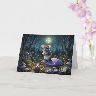 Carte Souris mignonne sur champignon au clair de lune An