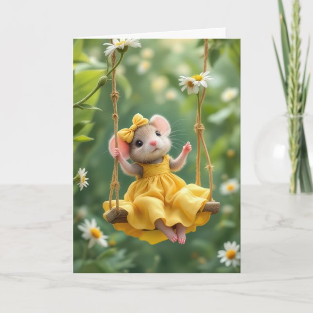 Carte Souris pour fille d'anniversaire sur une aile (Devant)