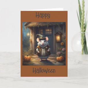 Carte souris ronde adorable en costume d'Halloween 