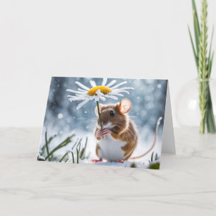 Carte Souris sous une marguerite blanche en neige