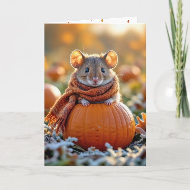 Carte Souris sur un Citrouille d'automne (Devant)