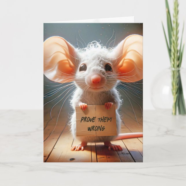 Carte Souris tenant un panneau d'encouragement en carton (Devant)