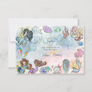 Carte Sous la mer Mermaids enfants heureux anniversaire