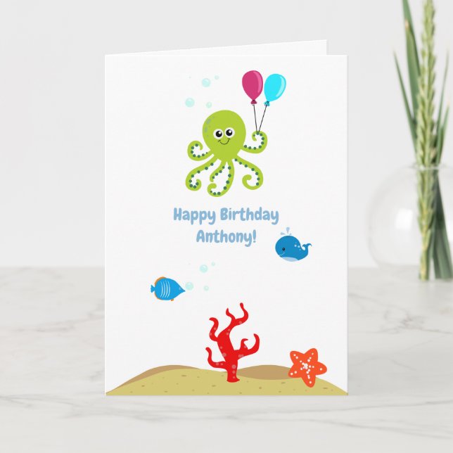 Carte Sous la mer Octopus Boy Salutation d'anniversaire (Devant)