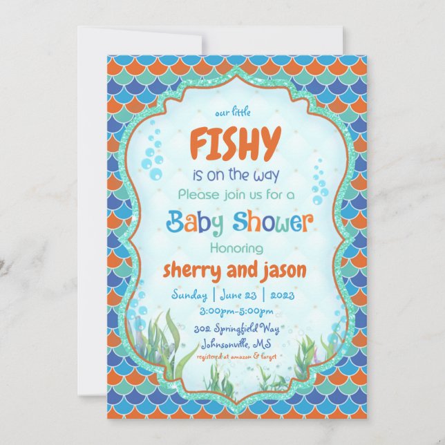 Carte Sous L'Invitation Du Baby shower Du Poisson De Mer (Devant)