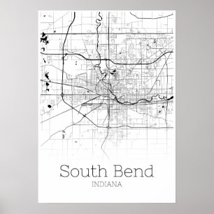 Carte South Bend Map - Indiana - Affiche de la car