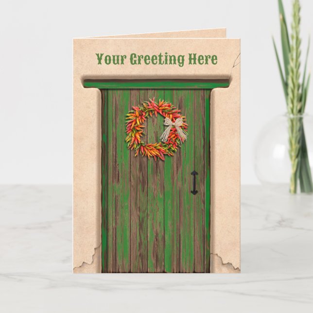 Carte Southwest Chile Ristra Wreath on Rustic Green Door (Devant)