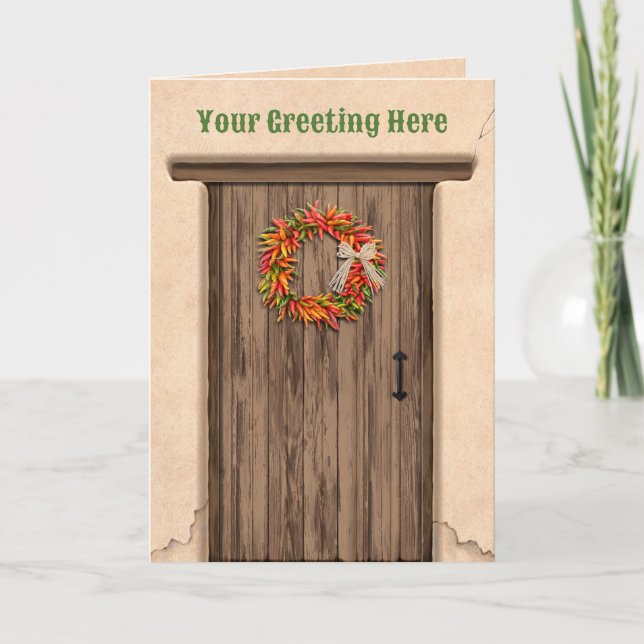 Carte Southwest Chile Ristra Wreath on Rustic Wood Door (Devant)