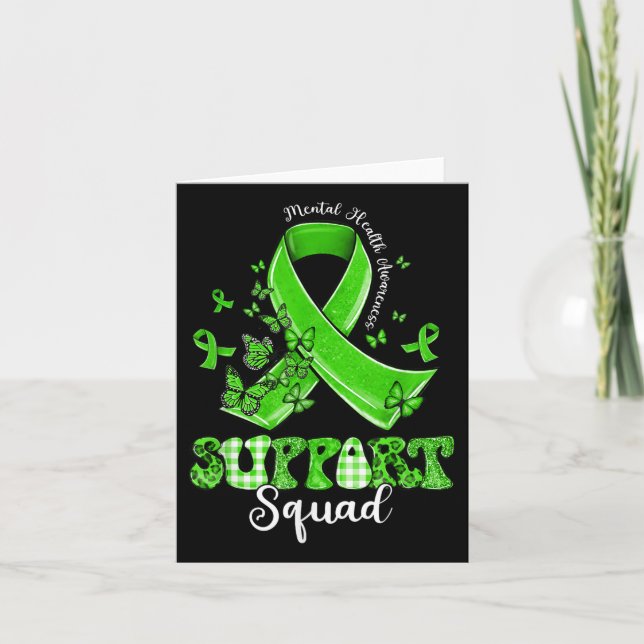 Carte Soutien Équipe Vert Ruban Papillon Santé mentale (Devant)