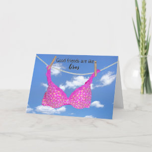 Carte Soutien-gorge rose humour d'amitié