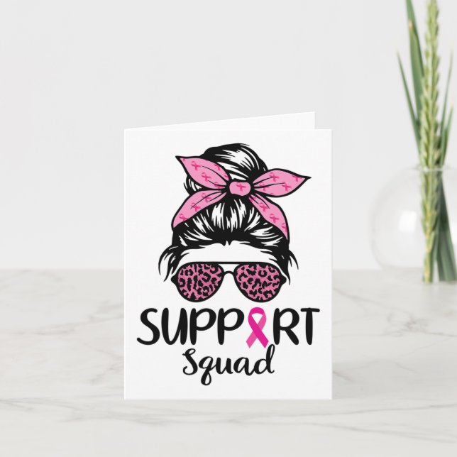Carte Soutien Squad Messy Bun Leopard Pink Breast Cancer (Devant)
