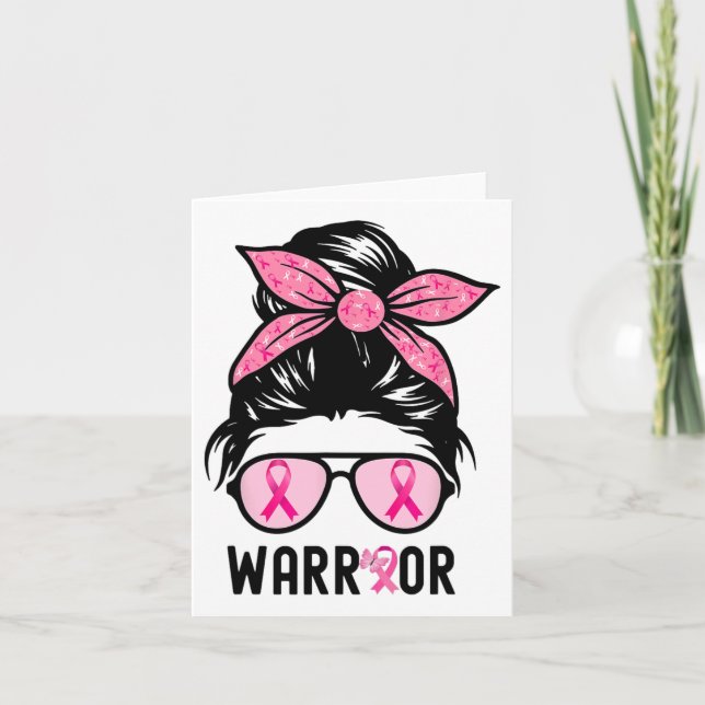 Carte Soutien Squad Messy Bun Pink Warrior Cancer du sei (Devant)