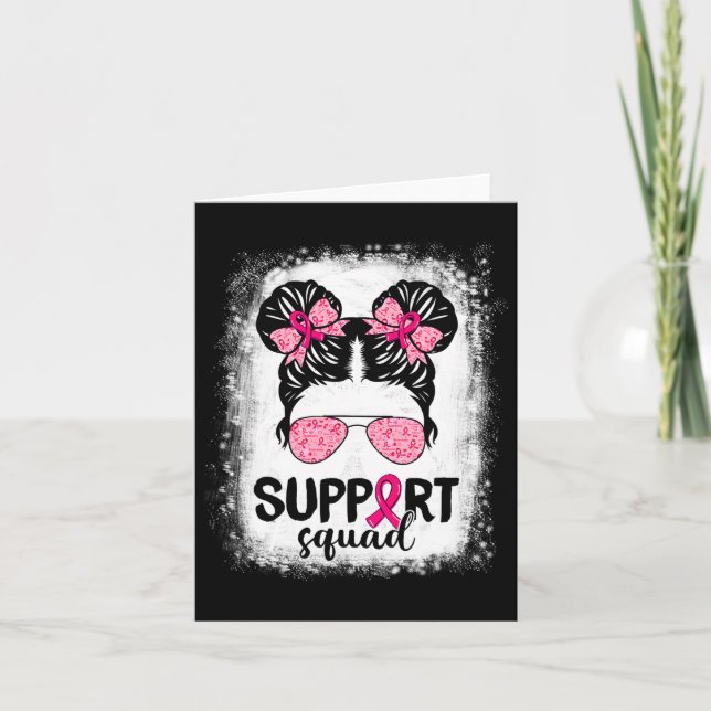 Carte Soutien Squad Messy Bun Pink Warrior Cancer du sei (Devant)