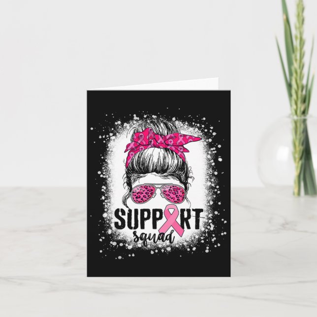 Carte Soutien Squad Messy Bun Pink Warrior Cancer du sei (Devant)