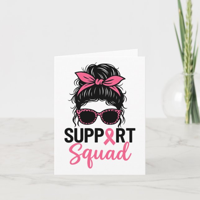 Carte Soutien Squad Messy Bun Pink Warrior Cancer du sei (Devant)
