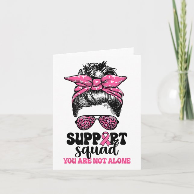 Carte Soutien Squad Messy Bun Pink Warrior Cancer du sei (Devant)