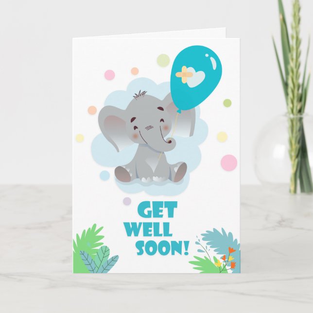 Carte Soyez Bien Bientôt Mignonne Cartoon Elephant Salut (Devant)