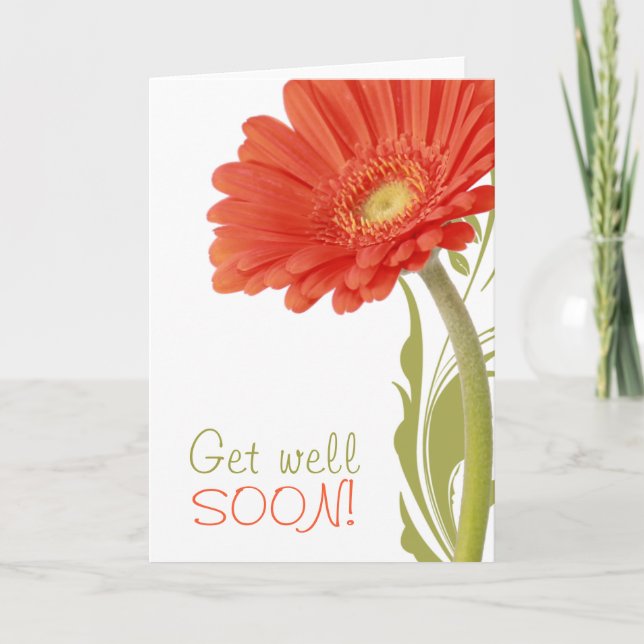 Carte Soyez Bien Bientôt Orange Gerbera Daisy Blank à l' (Devant)