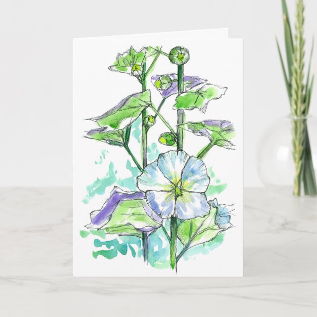 Carte Soyez Bien Bientôt White Hollyhocks Aquarelle Fleu (Devant)