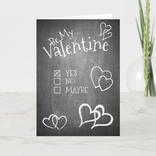 Carte Soyez ma Saint-Valentin sur un tableau noir (Devant)