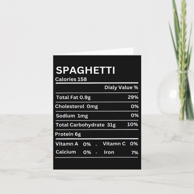 Carte Spaghetti valeur nutritive drôle Thanksgiving Nutr (Devant)