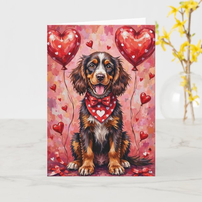 Carte Spaniel d'eau américain Saint-Valentin Chien aux c (Fleur jaune)