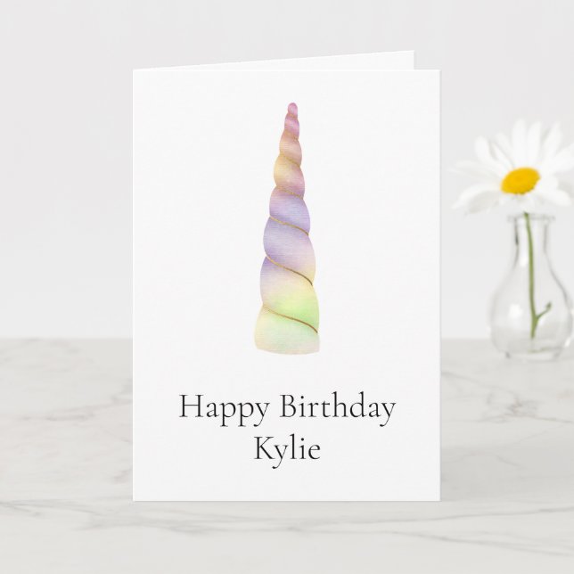 Carte Sparkle Gold Rose Purple Lime Unicorn Anniversaire (Petite plante)