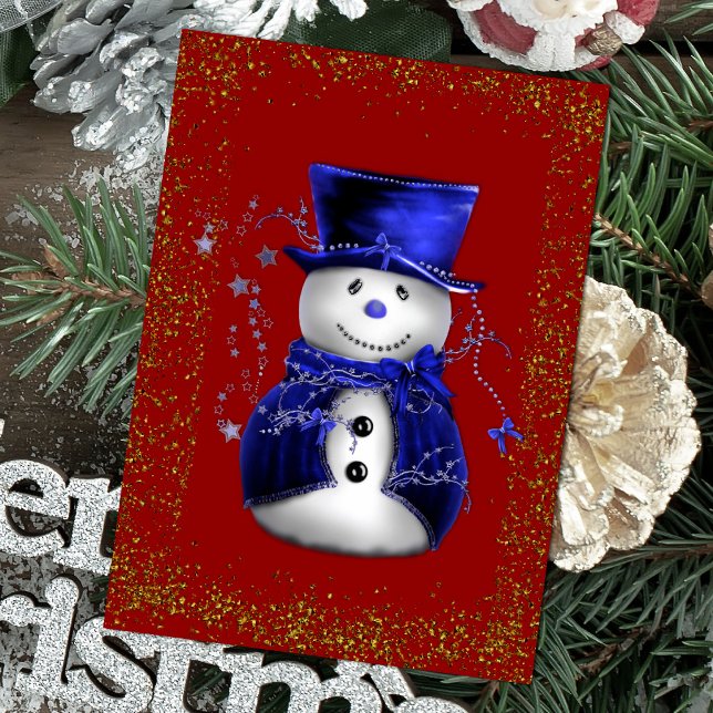 Carte Sparkling Snowman in Blue Velvet Christmas (Sparkling Snowman in Blue Velvet Christmas Card by the Olde Christmas Shoppe)