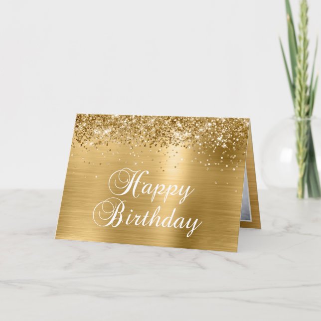 Carte Sparkly Gold Family Photo Joyeux anniversaire (Devant)