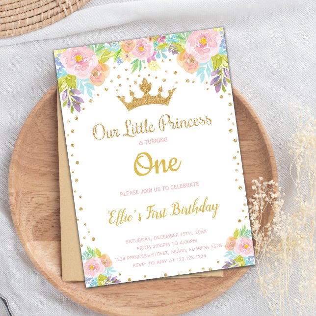 Carte Sparkly Royal Party (Glitter Crown Princess Birthday Invitations)