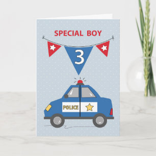 Carte Special Boy 3e anniversaire Blue Police Car