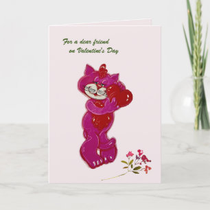 Carte Spécial Friend Cute Cat avec Coeur Saint Valentin
