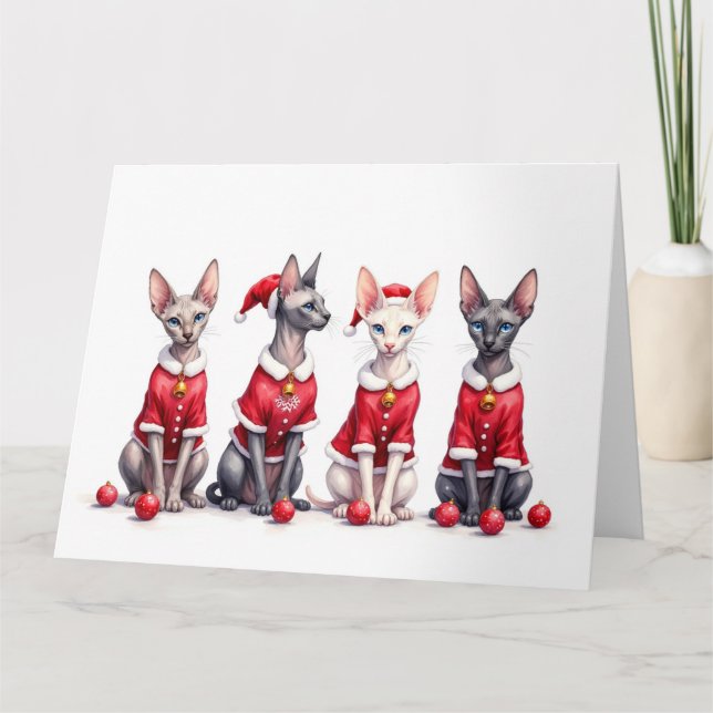 Carte Sphynx Cat Christmas Dress Santa Hat (Devant)