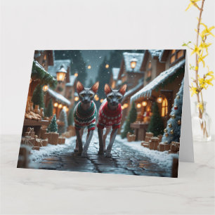 Carte Sphynx Chats Noël Fête de neige