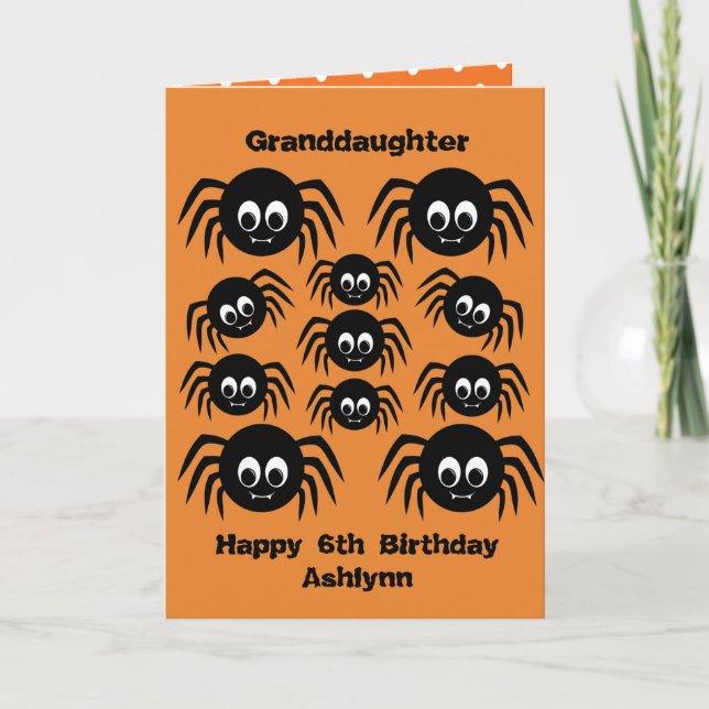 Carte Spiders Birthday Halloween Granddaughter (Devant)