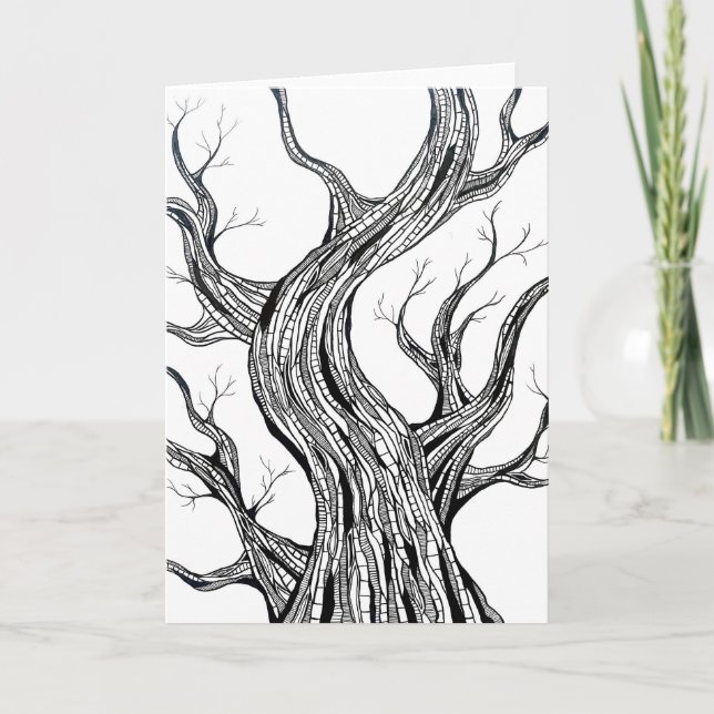 Carte Spooky Abstract Tree Pen Drawing Art Greeting Card (Devant)