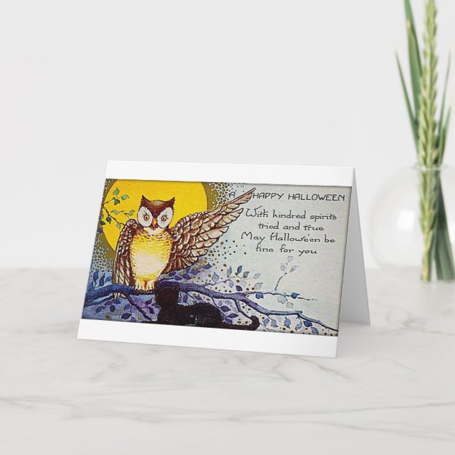 Carte Spooky Owl Vintage Halloween (Devant)