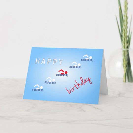 Carte Sports De Bleu De Joyeux Anniversaire De Nageurs Zazzle Fr