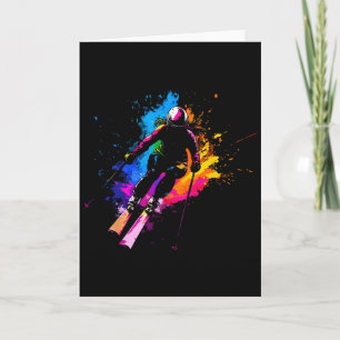 Carte Sports d'hiver Alpin Peinture Éclaboussure Skieur 