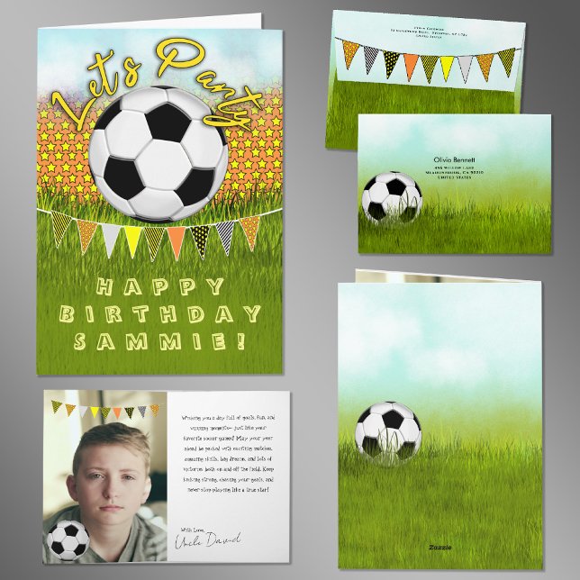Carte Sporty Boys Soccer Birthday Card With Photo Space  (Créateur téléchargé)