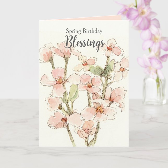 Carte Spring Birthday Blessings Pink Dogwood Flowers (Orchidée)