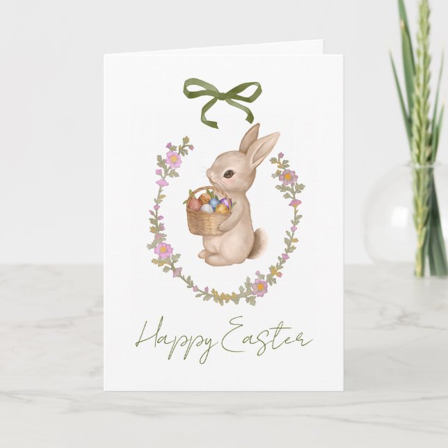 Carte Spring Easter Floral Egg Bunny Holiday Card (Devant)
