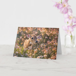 Carte Spring Equinox Baby Deer Fawn Wildlife in Flowers