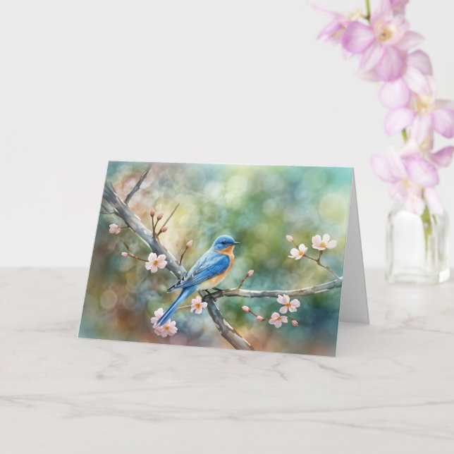 Carte Spring Equinox Greetings Blossoms and Blue Bird  (Orchidée)