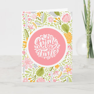 Carte Spring Time Floral Greeting Card with Pink Circle